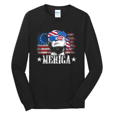 Funny Merica Trump 4th Of July Us American Flag Tall Long Sleeve T-Shirt