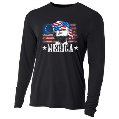 Funny Merica Trump 4th Of July Us American Flag Cooling Performance Long Sleeve Crew