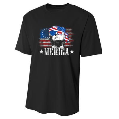 Funny Merica Trump 4th Of July Us American Flag Performance Sprint T-Shirt