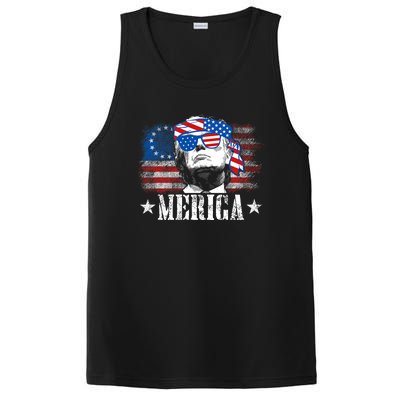 Funny Merica Trump 4th Of July Us American Flag PosiCharge Competitor Tank