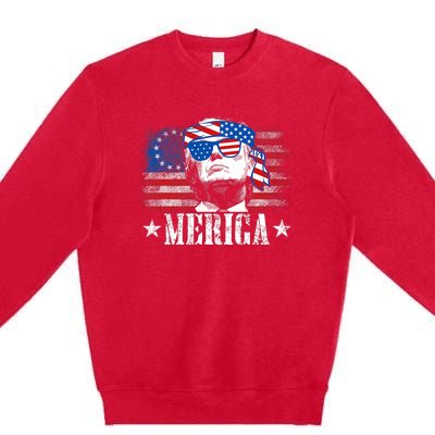 Funny Merica Trump 4th Of July Us American Flag Premium Crewneck Sweatshirt