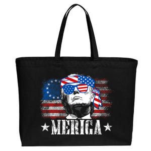 Funny Merica Trump 4th Of July Us American Flag Cotton Canvas Jumbo Tote