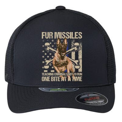 Fur Missiles Teaching Criminals Blue Line K9 Dog Unit Police Flexfit Unipanel Trucker Cap