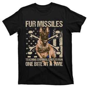 Fur Missiles Teaching Criminals Blue Line K9 Dog Unit Police T-Shirt