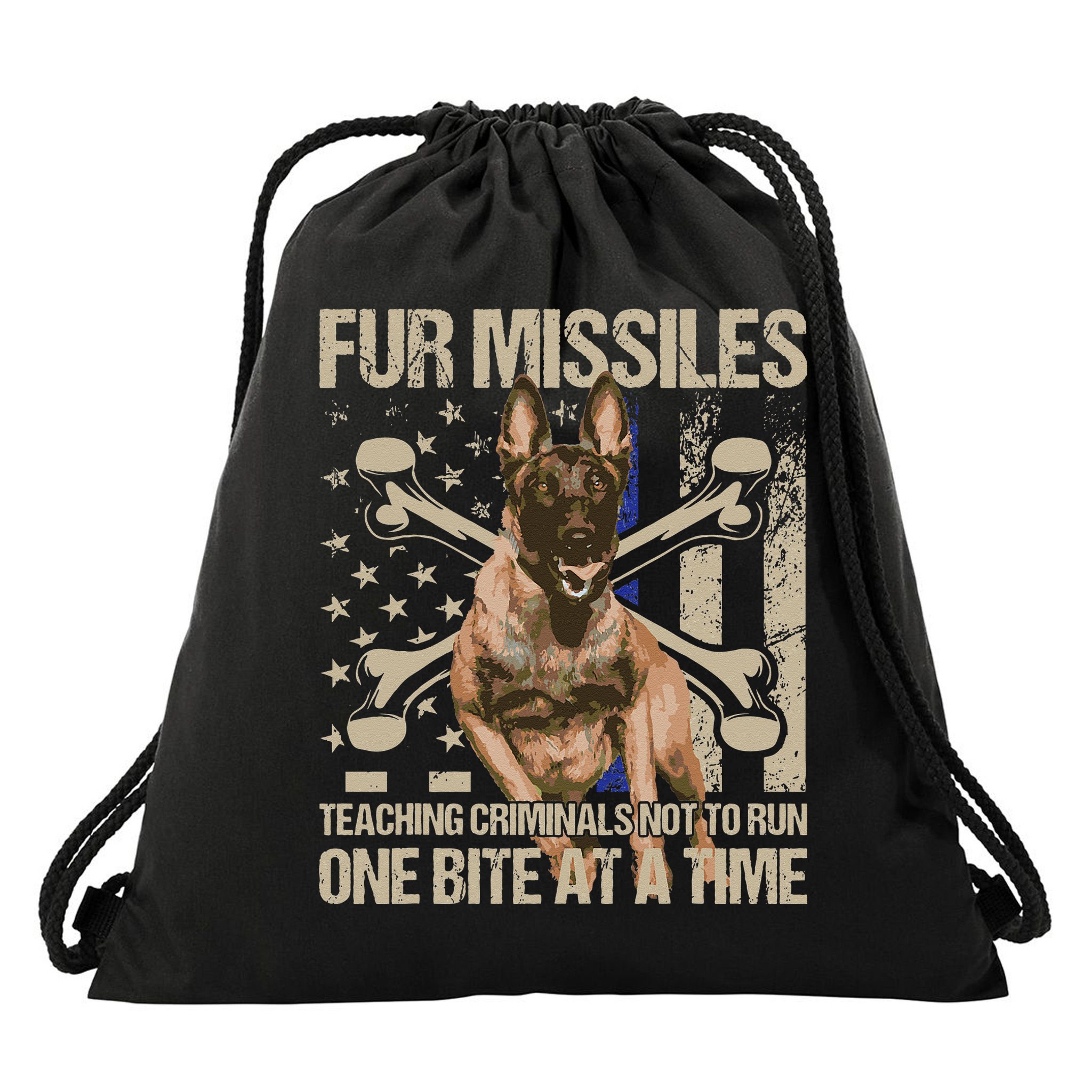 Fur Missiles Teaching Criminals Blue Line K9 Dog Unit Police Drawstring Bag