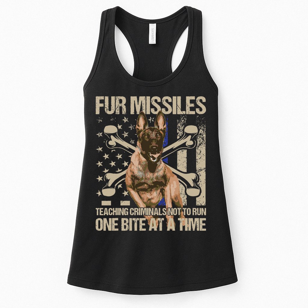 Fur Missiles Teaching Criminals Blue Line K9 Dog Unit Police Womens Tank Top