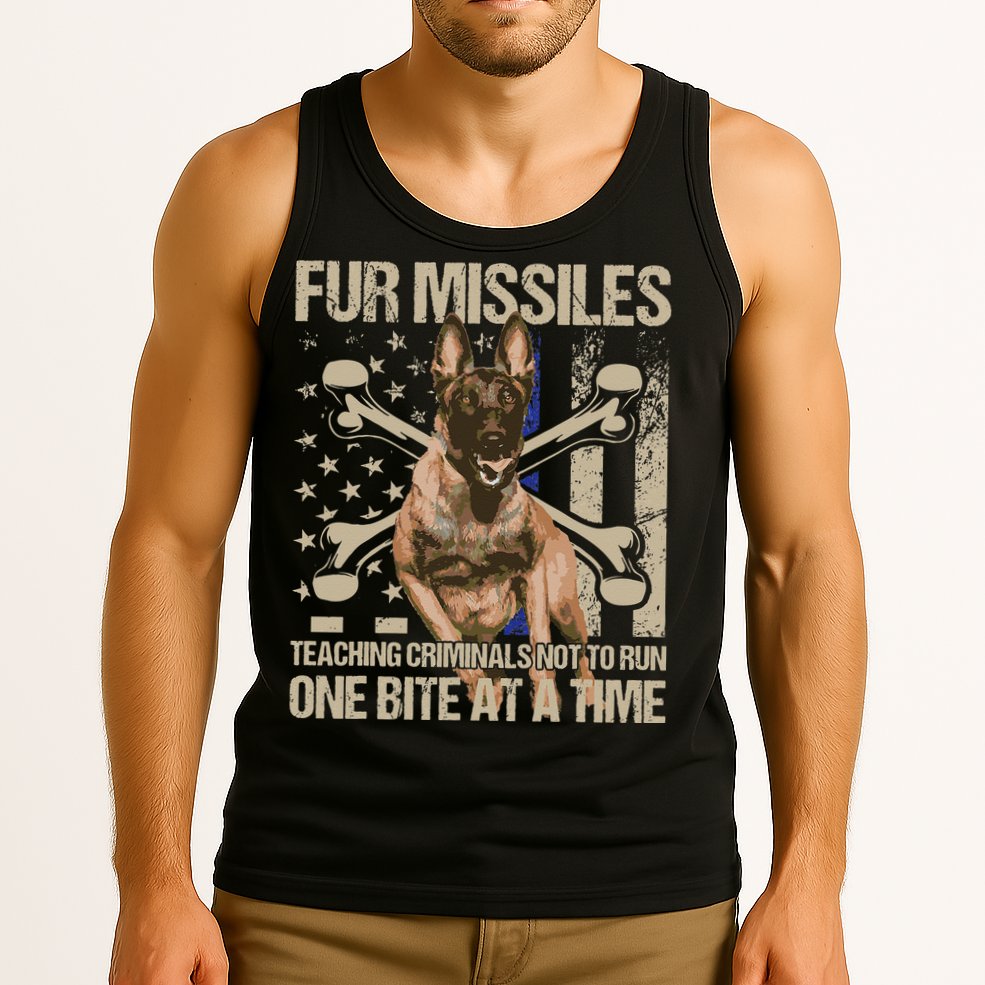 Fur Missiles Teaching Criminals Blue Line K9 Dog Unit Police Tank Top