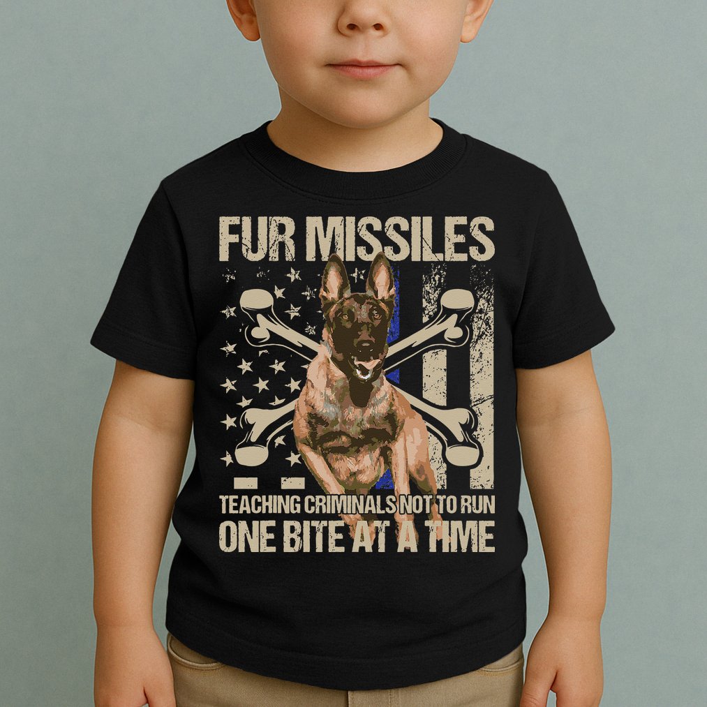Fur Missiles Teaching Criminals Blue Line K9 Dog Unit Police Toddler T-Shirt