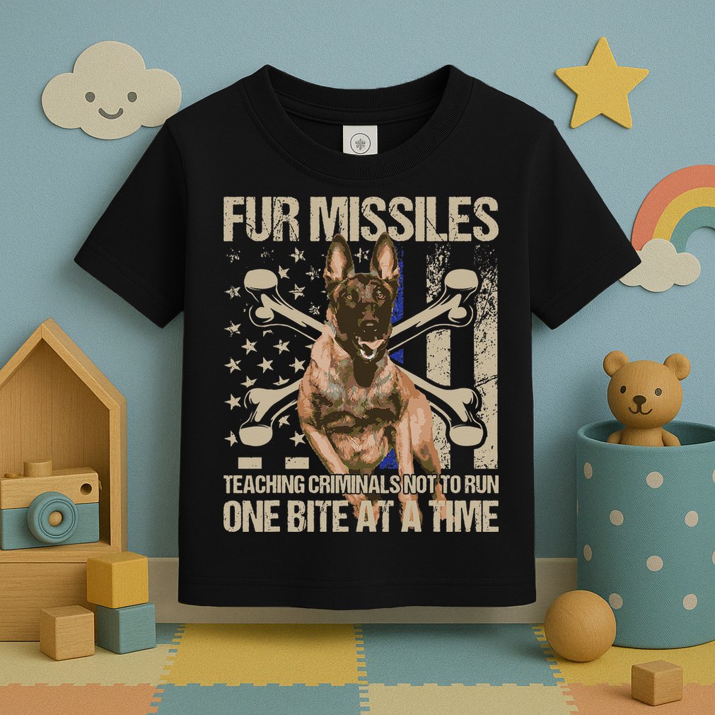 Fur Missiles Teaching Criminals Blue Line K9 Dog Unit Police Toddler T-Shirt