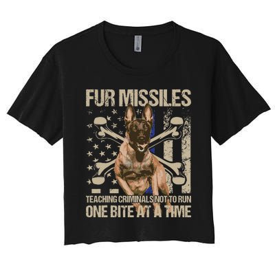 Fur Missiles Teaching Criminals Blue Line K9 Dog Unit Police Women's Crop Top Tee