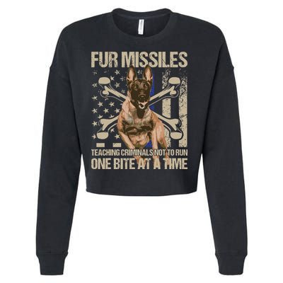Fur Missiles Teaching Criminals Blue Line K9 Dog Unit Police Cropped Pullover Crew