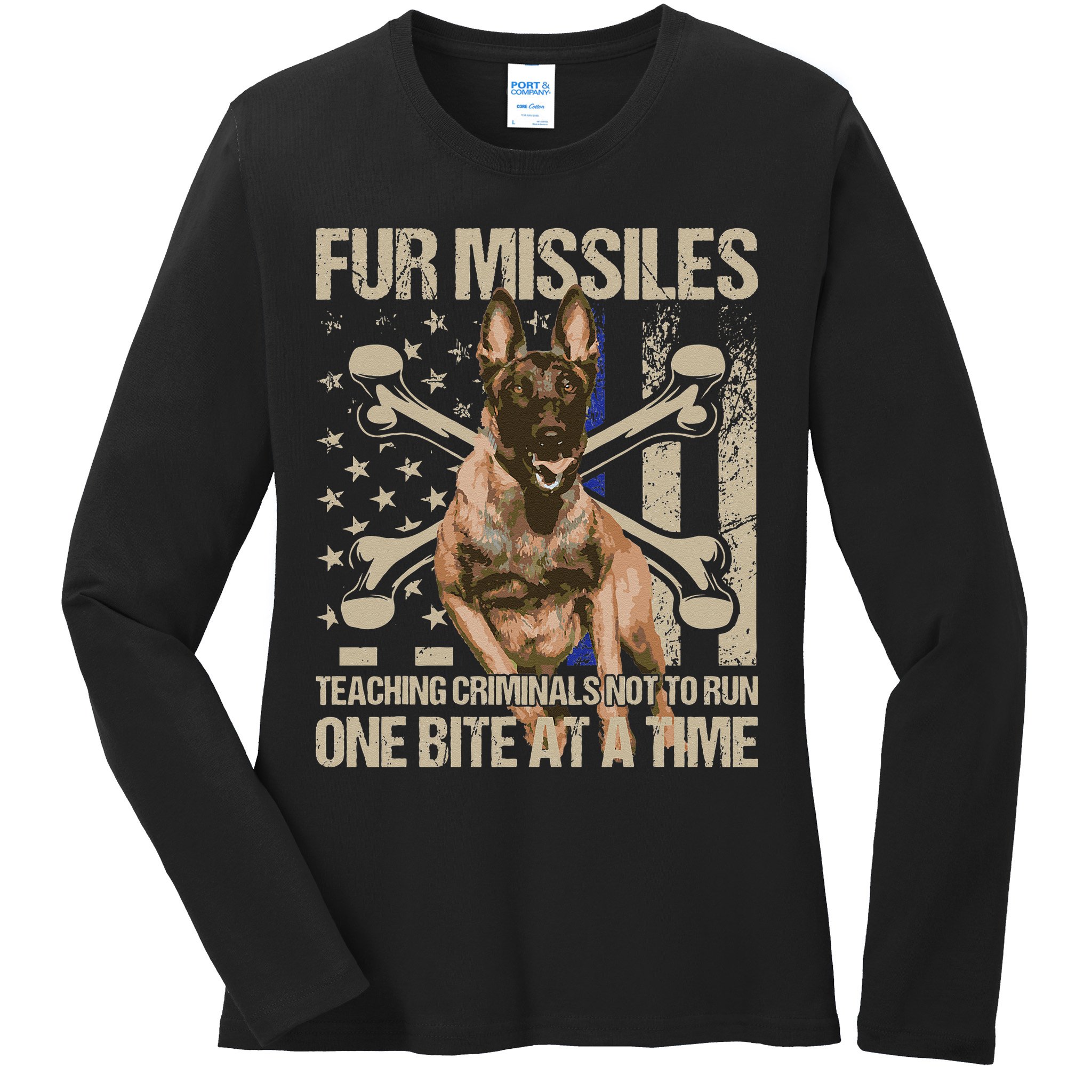 Fur Missiles Teaching Criminals Blue Line K9 Dog Unit Police Ladies Long Sleeve Shirt