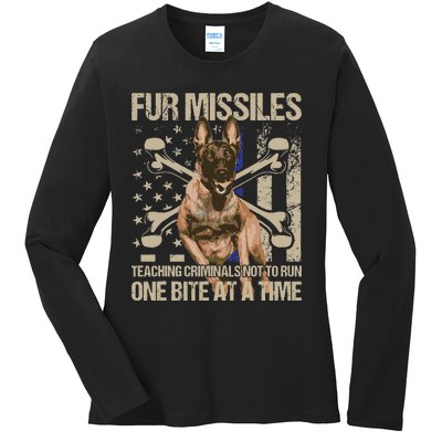 Fur Missiles Teaching Criminals Blue Line K9 Dog Unit Police Ladies Long Sleeve Shirt