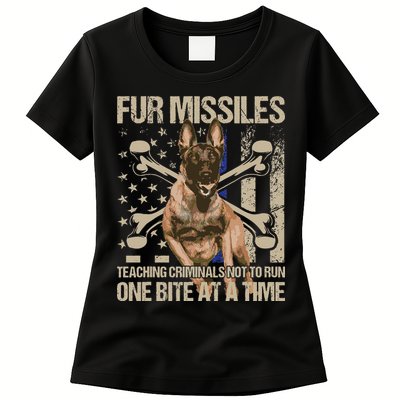 Fur Missiles Teaching Criminals Blue Line K9 Dog Unit Police Womens T-Shirt
