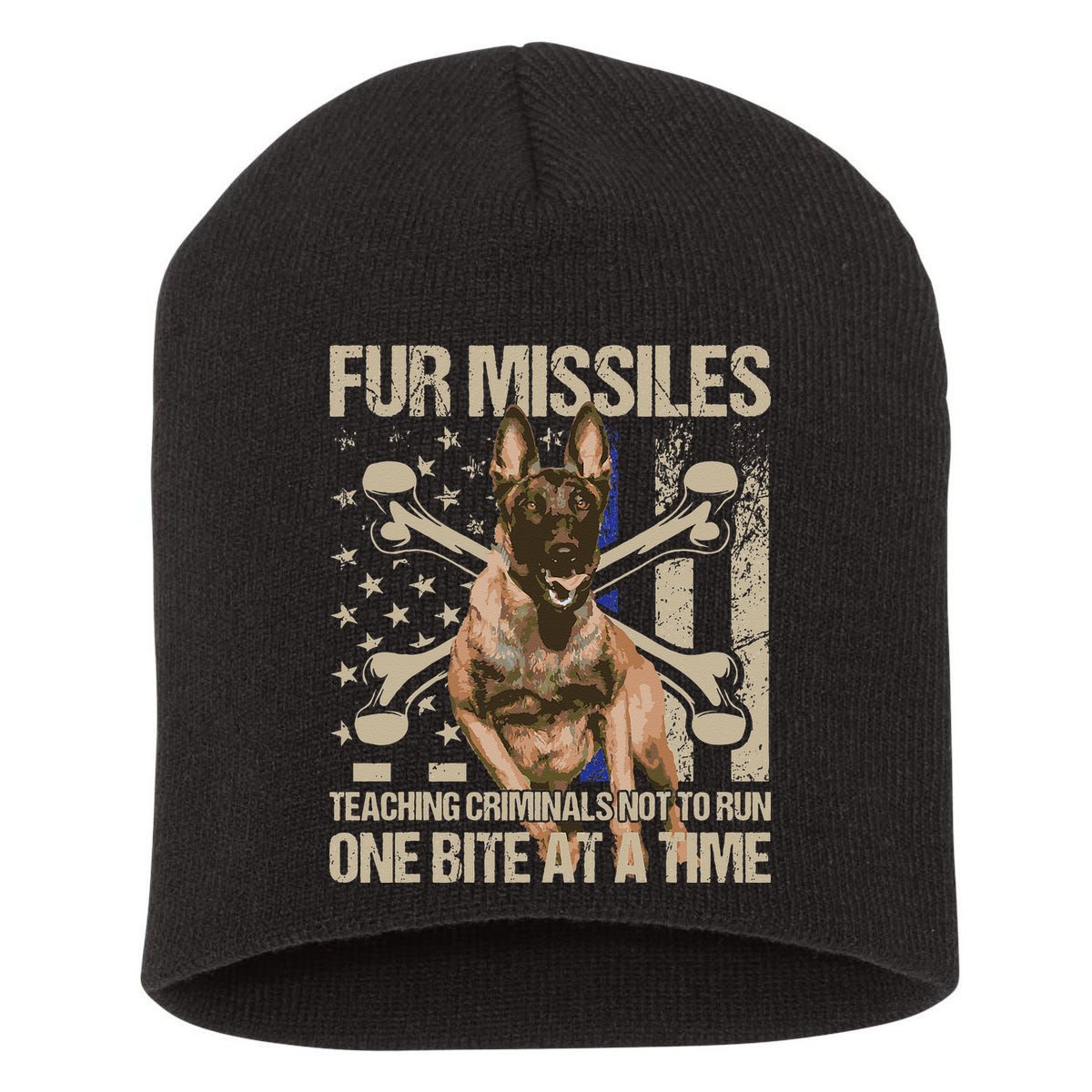 Fur Missiles Teaching Criminals Blue Line K9 Dog Unit Police Short Acrylic Beanie