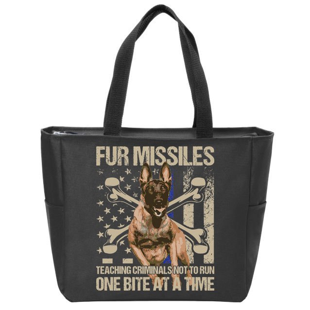 Fur Missiles Teaching Criminals Blue Line K9 Dog Unit Police Zip Tote Bag