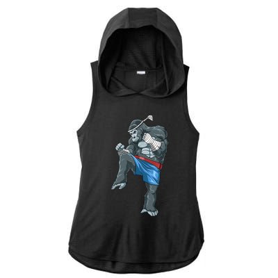 Funny Muay Thai Gorilla Thai Boxing Ladies PosiCharge Tri-Blend Wicking Draft Hoodie Tank