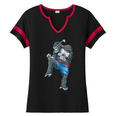 Funny Muay Thai Gorilla Thai Boxing Ladies Halftime Notch Neck Tee