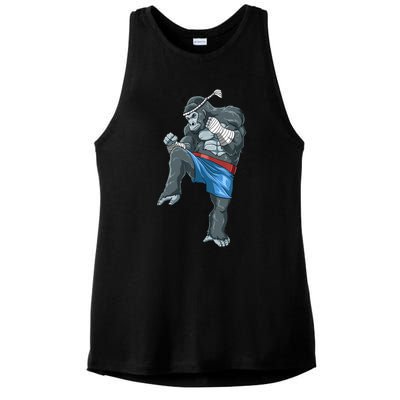 Funny Muay Thai Gorilla Thai Boxing Ladies PosiCharge Tri-Blend Wicking Tank