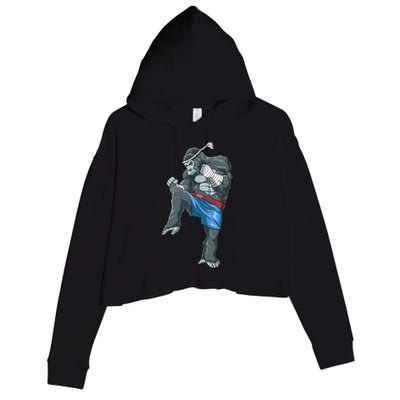 Funny Muay Thai Gorilla Thai Boxing Crop Fleece Hoodie