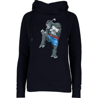 Funny Muay Thai Gorilla Thai Boxing Womens Funnel Neck Pullover Hood