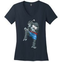 Funny Muay Thai Gorilla Thai Boxing Women's V-Neck T-Shirt