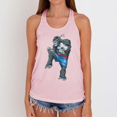 Funny Muay Thai Gorilla Thai Boxing Women's Knotted Racerback Tank