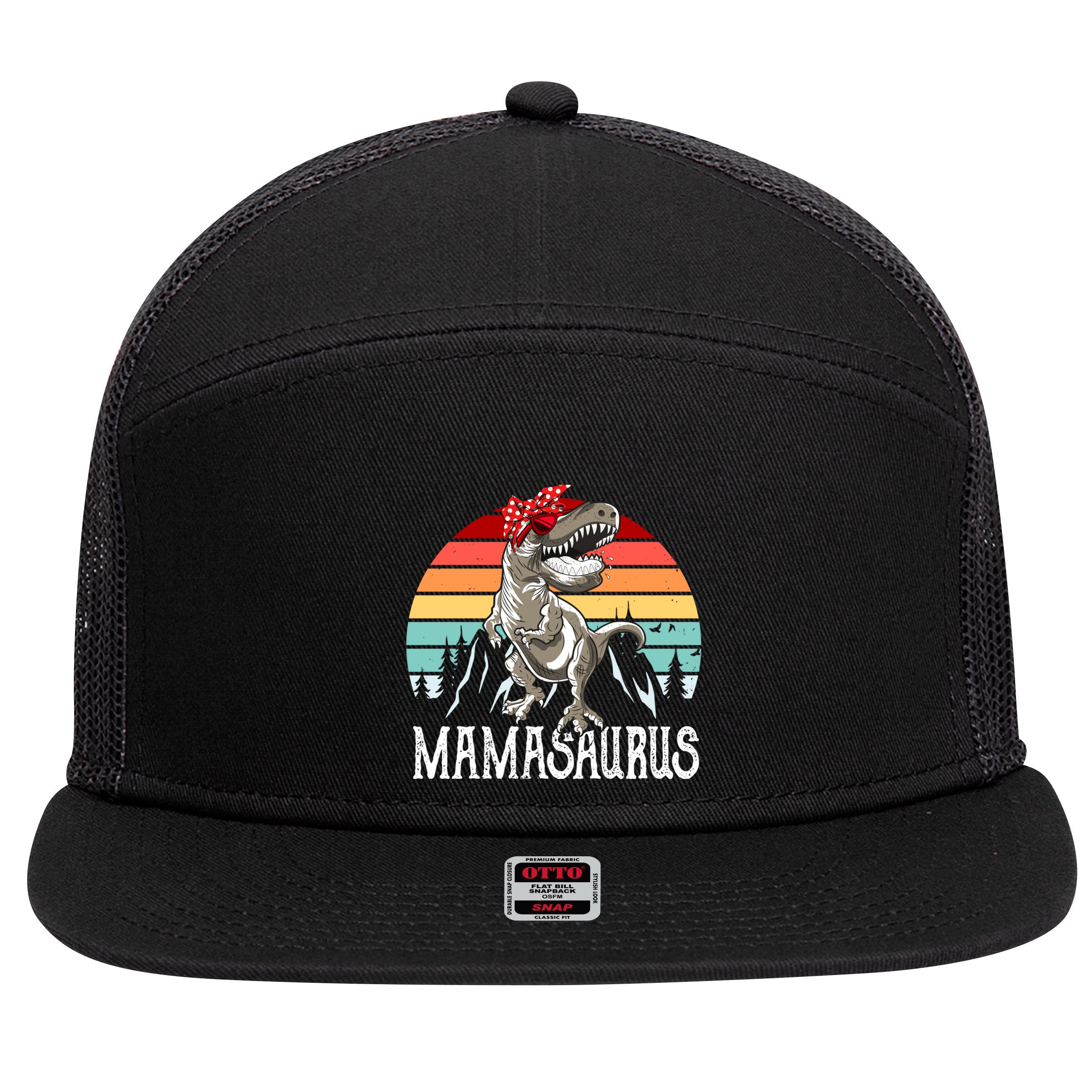 Funny Mamasaurus T Rex Dinosaur Mama Saurus Family Matching Gift 7 Panel Mesh Trucker Snapback Hat