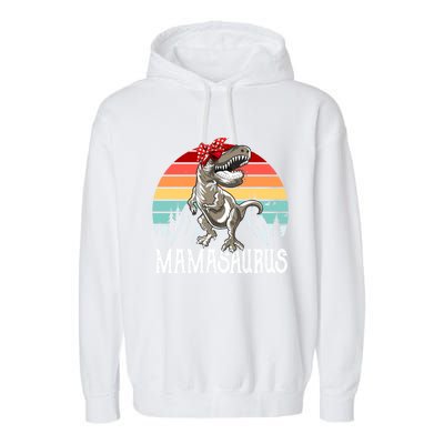 Funny Mamasaurus T Rex Dinosaur Mama Saurus Family Matching Gift Garment-Dyed Fleece Hoodie