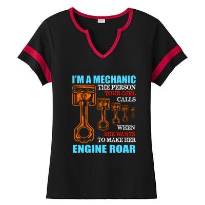 Funny Mechanic The Person Your Girl Calls When She Wants To Make Her Engine Roar Ladies Halftime Notch Neck Tee