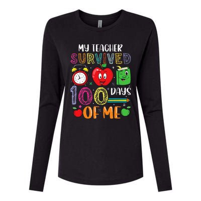 Funny My Teacher Survived 100 Days Of Me Womens Cotton Relaxed Long Sleeve T-Shirt