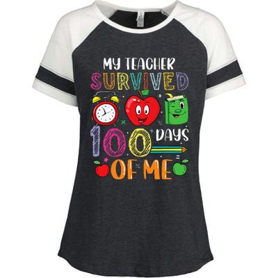 Funny My Teacher Survived 100 Days Of Me Enza Ladies Jersey Colorblock Tee