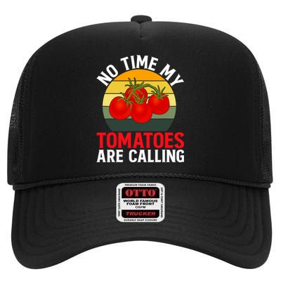 Funny My Tomato Calling Gardener Veggie Pun Tomatoes Foodie High Crown Mesh Back Trucker Hat