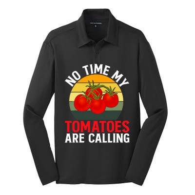 Funny My Tomato Calling Gardener Veggie Pun Tomatoes Foodie Silk Touch Performance Long Sleeve Polo