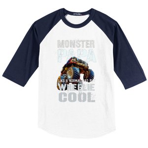 Funny MONSTER TRUCK PAPA Like Normal Dad But Wheelie Cool Baseball Sleeve Shirt