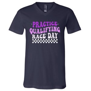 Funny Monday Tuesday Thursday Practice Qualifying Race Day (3) V-Neck T-Shirt