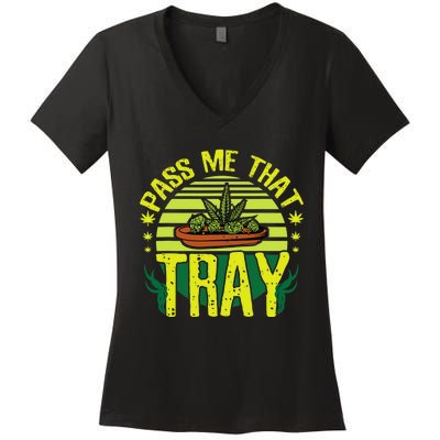 Funny Marijuana Tray Blunt Joint Leaf Weed Women's V-Neck T-Shirt