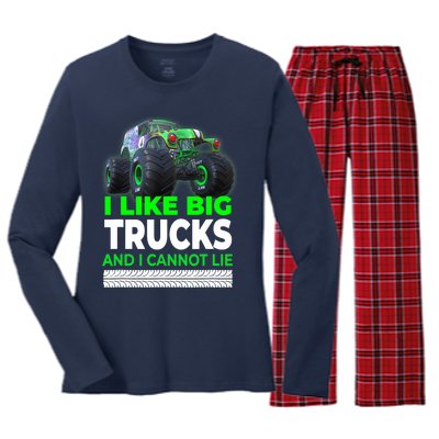 Funny Monster Truck I Like Big Trucks For Adults Women's Long Sleeve Flannel Pajama Set 