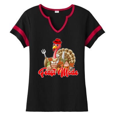 Feast Mode Turkey Thanksgiving Holiday Ladies Halftime Notch Neck Tee