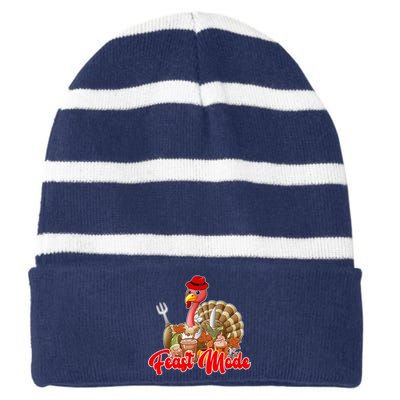 Feast Mode Turkey Thanksgiving Holiday Striped Beanie with Solid Band