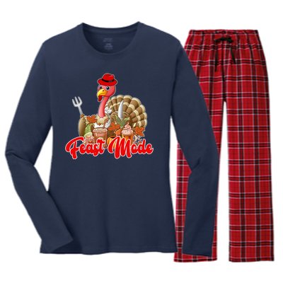 Feast Mode Turkey Thanksgiving Holiday Women's Long Sleeve Flannel Pajama Set 