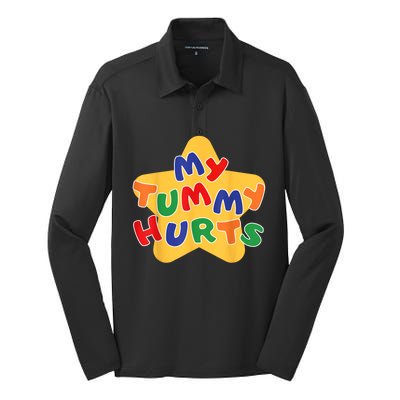 Funny My Tummy Hurts Star Silk Touch Performance Long Sleeve Polo