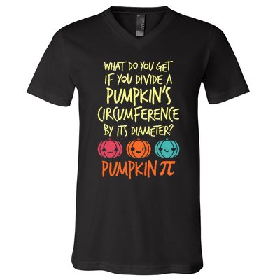 Funny Math Teacher Halloween Costume Pumpkin Pi V-Neck T-Shirt