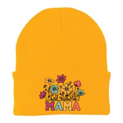 Floral Mama Typography Distressed Mama Flowers Mothers Day Knit Cap Winter Beanie