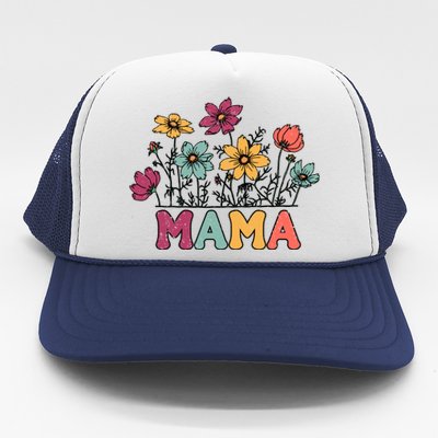 Floral Mama Typography Distressed Mama Flowers Mothers Day Trucker Hat