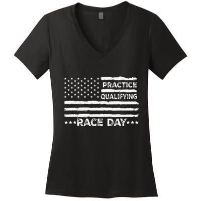 Funny Monday Tuesday Thursday Practice Qualifying Race Day (6) Women's V-Neck T-Shirt