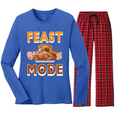 Feast Mode Thanksgiving Food Turkey Day Dinner Funny Gift Women's Long Sleeve Flannel Pajama Set 