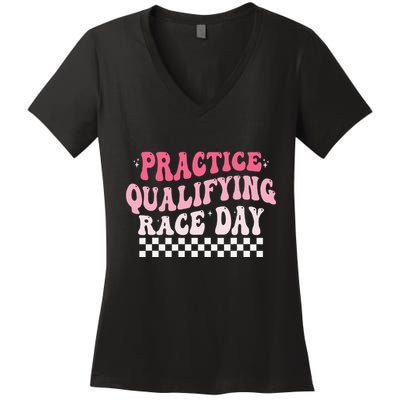 Funny Monday Tuesday Thursday Practice Qualifying Race Day Women's V-Neck T-Shirt