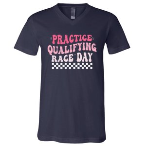 Funny Monday Tuesday Thursday Practice Qualifying Race Day V-Neck T-Shirt