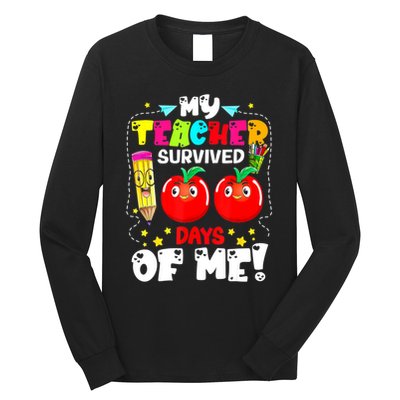 Funny My Teacher Survived 100 Days Of Me Teacher Students Long Sleeve Shirt